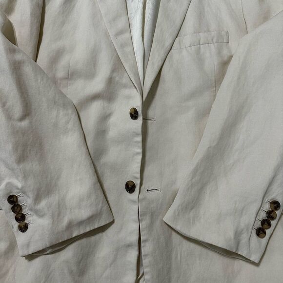 J. Peterman Cream Blazer with Notched Lapels 51% Silk 49% Linen - Picture 2 of 8